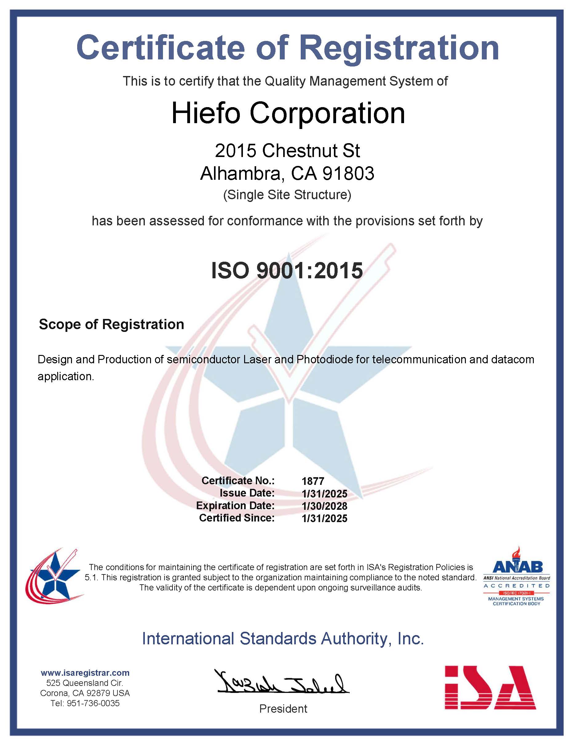 HieFo - ISO 9001 Certification